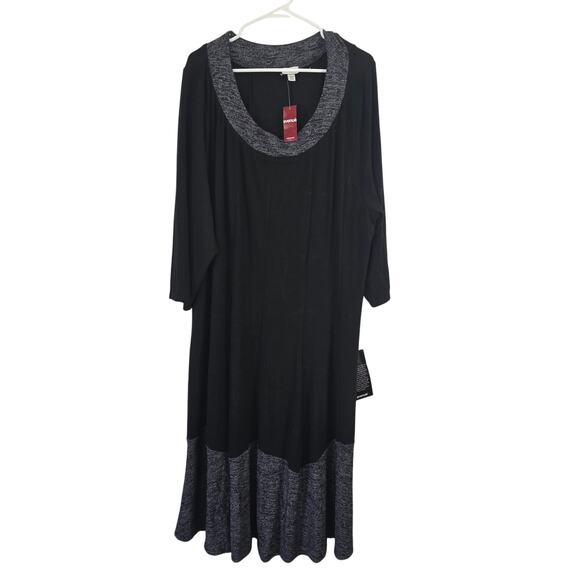 The Avenue Midi Dress 30/32 Womens Plus Size Black Gray Long Sleeve Stretch NWT - Picture 1 of 6